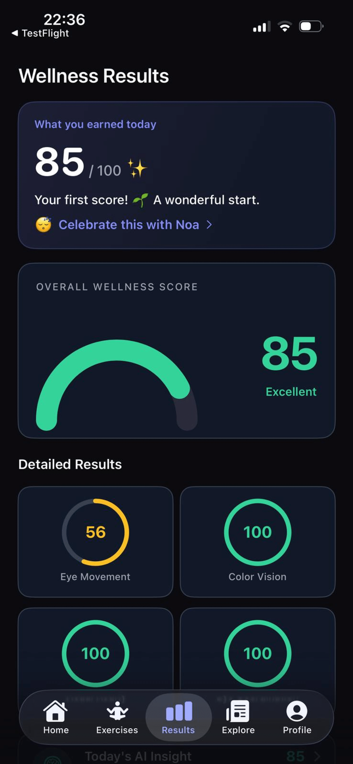 EyeZenith uygulama ekranı — Günlük wellness skoru