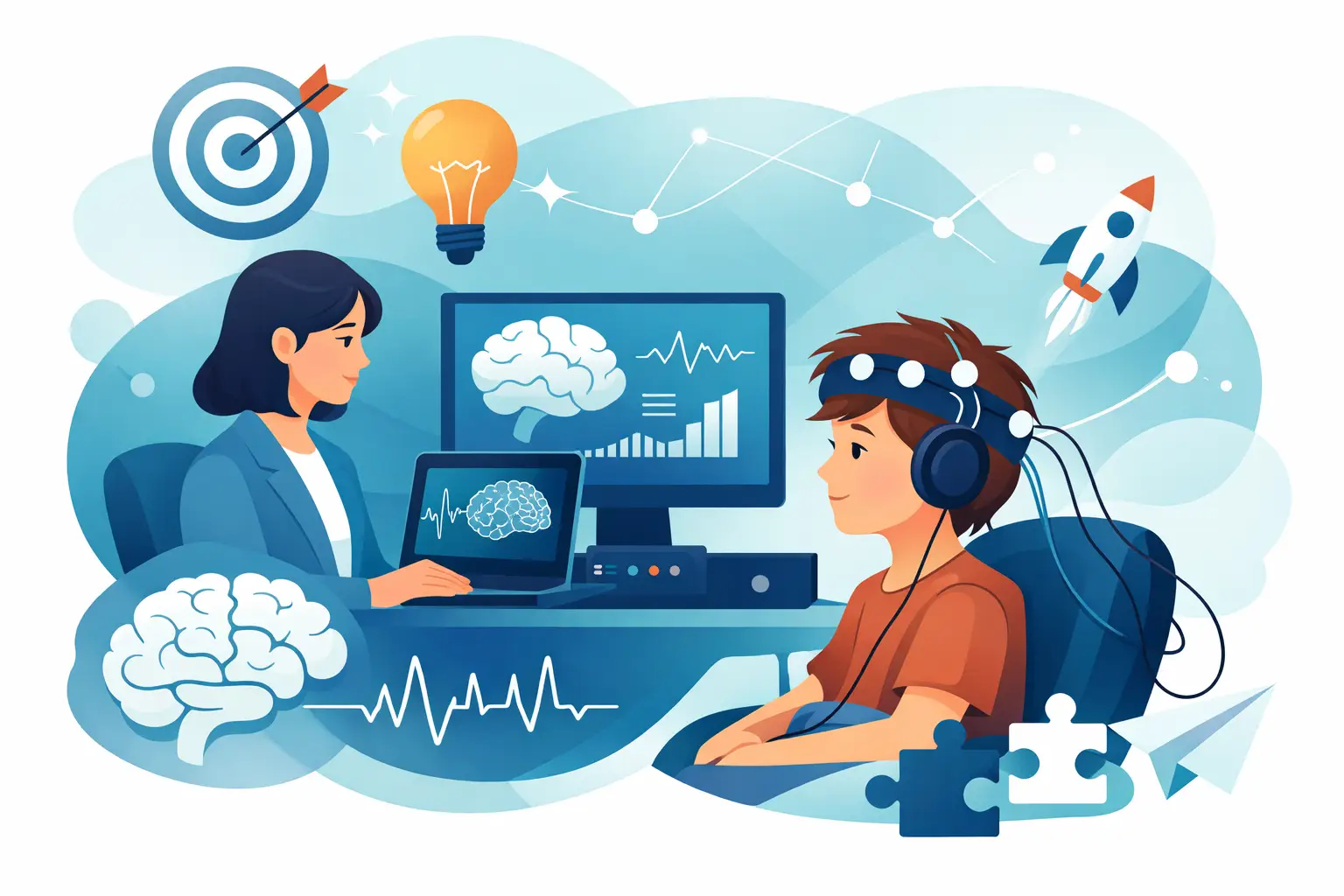 Child using EEG cognitive training